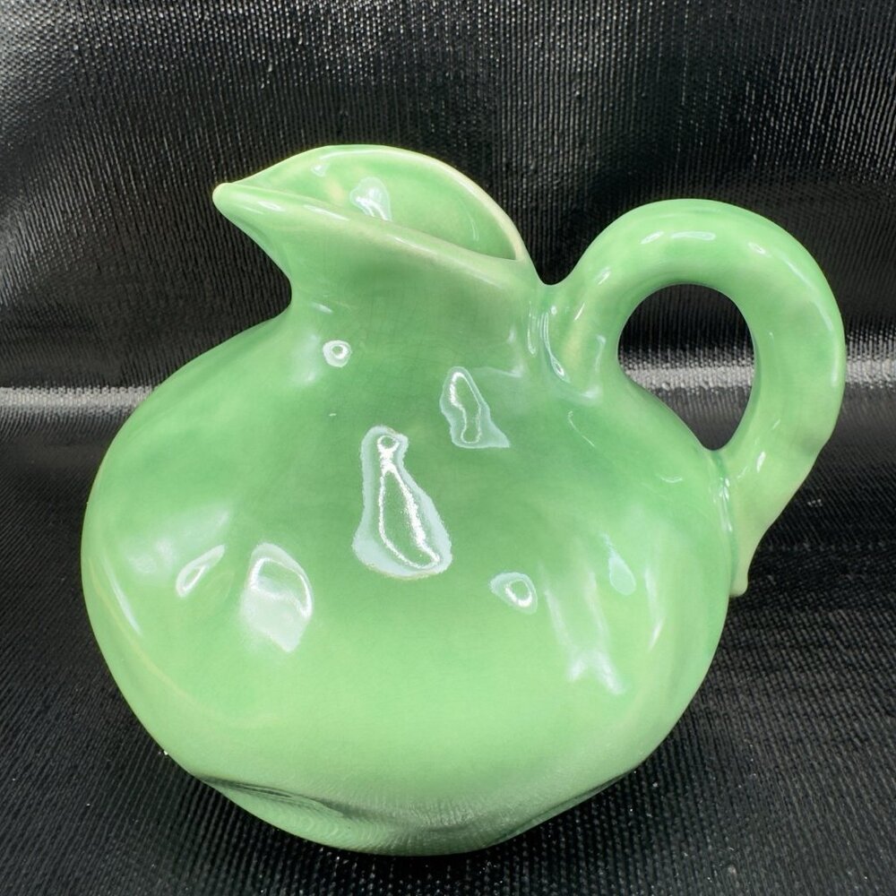 Antique 1930s La Canada Pottery of Newhall Large Pottery Jug Pitcher Green Glaze